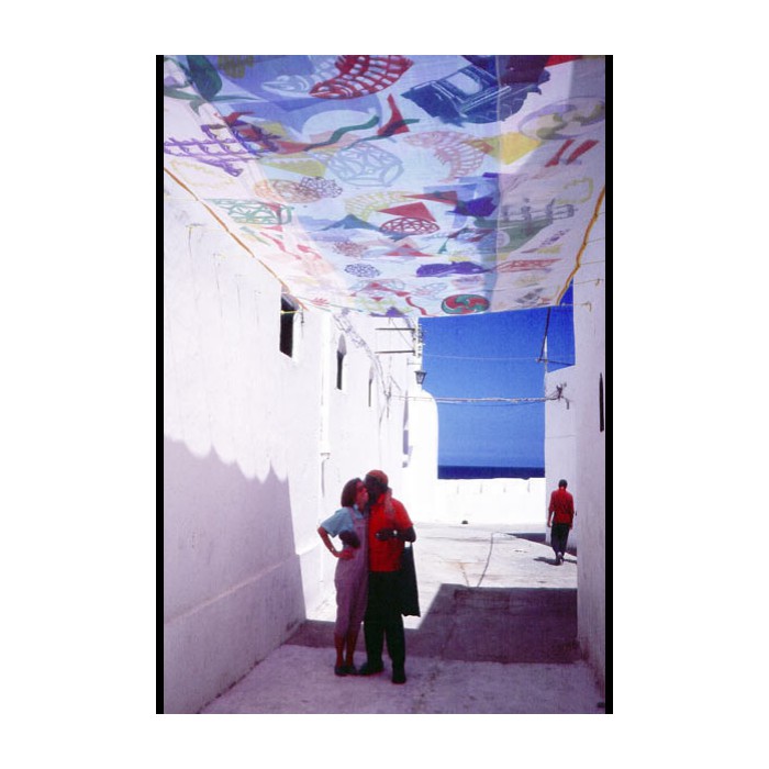Installation in Morocco, 'Shadow Canopy', paper & silk cloth, 5 ft x 12 ft